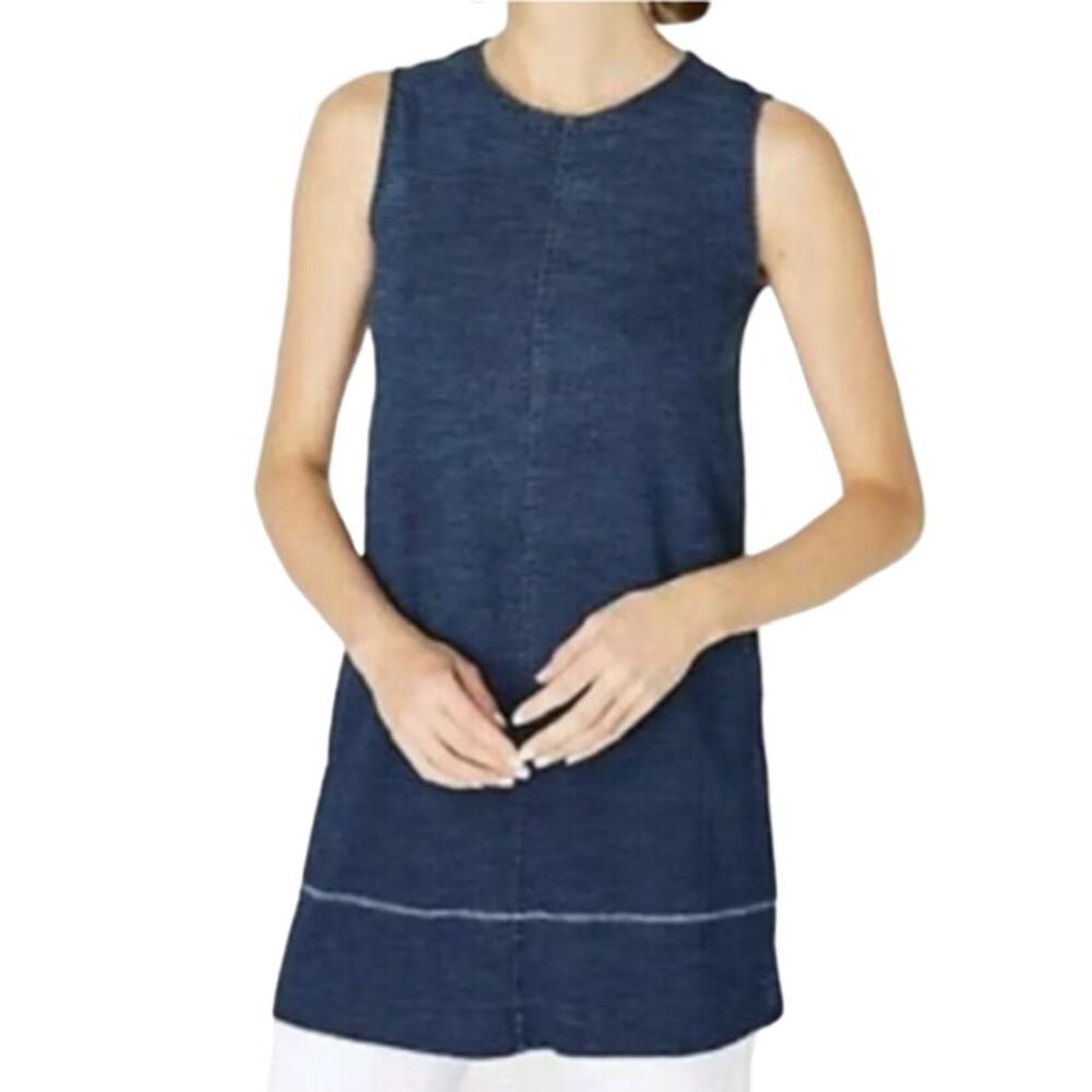 PUREJILL Denim Blue Indigo Long Sleeveless Flap Back Tank Top ~ Women's SMALL
